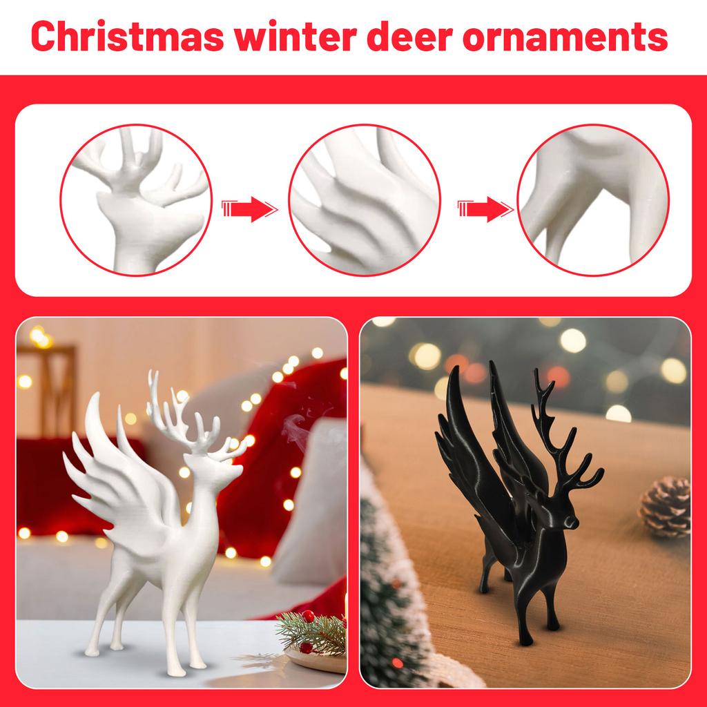 Winged Christmas Winter Deer Decor With Decorative Ornaments