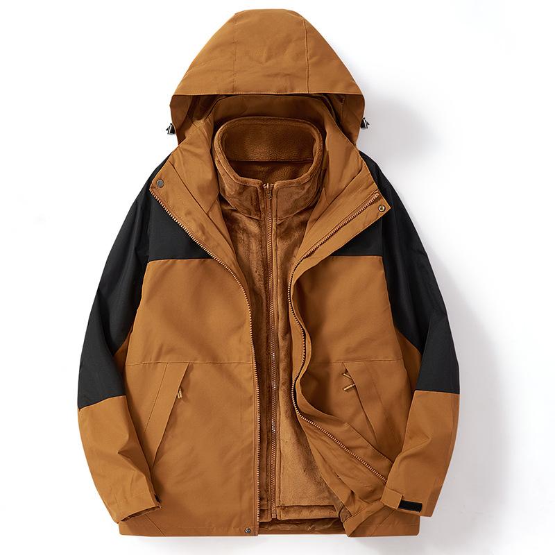 Men's Autumn and Winter Soft Shell Windproof Three-in-one Storm Jacket Plus Cashmere Warm Couple Coat