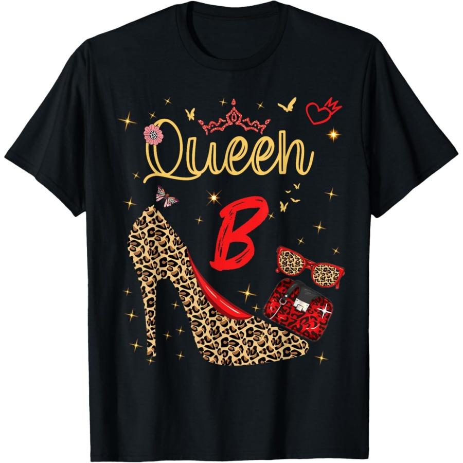 Queen Letter B Initial Name Leopard Heel Letter b Alphapet T-Shirt XXXXXL чёрный