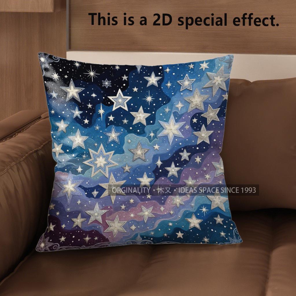2D Starry Night Sky Pillow Covers For Decor Pattern Cushion Cover Suitable For Sofa Bedroom Car Pillow Cover
