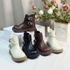 Hua Guo Bao Bei Kids' Leather Boots - 2025 Autumn/Winter Double Buckle Velvet Martin Boots
