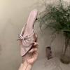Female Pointed Toe Ladies Low Heel Pumps Shoes Slip On Footwear Shallow Fashion Butterfly-Knot Women Thin Heel Shoes Slides