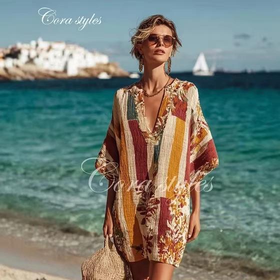 26Y2 Vacation Bikini Blouse Sunscreen Printed Beach Skirt European and American New Models