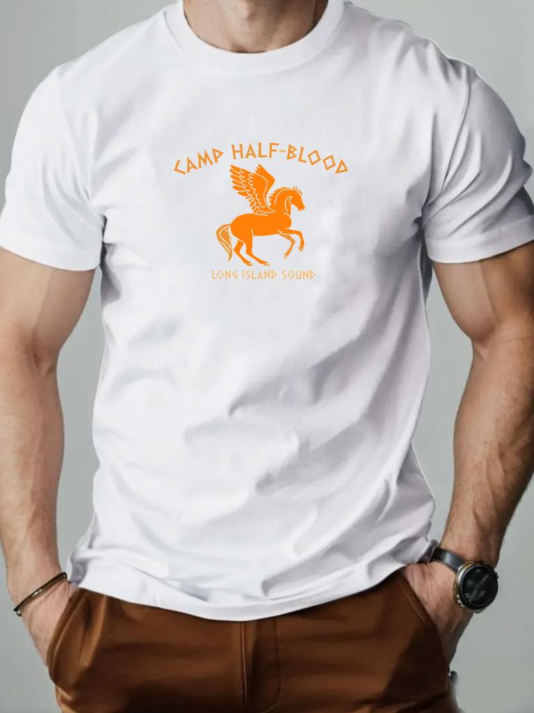 2025 New Hot Sale Mens Summer Short Sleeve TShirt with Camp HalfBlood Pegasus Print Retro Streetwear Soft Breathable Cotton