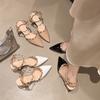 Rivet high heels hollow middle heel comfortable single shoes pointed tip one-word buckle willow bag head sandals fairy style thick heel