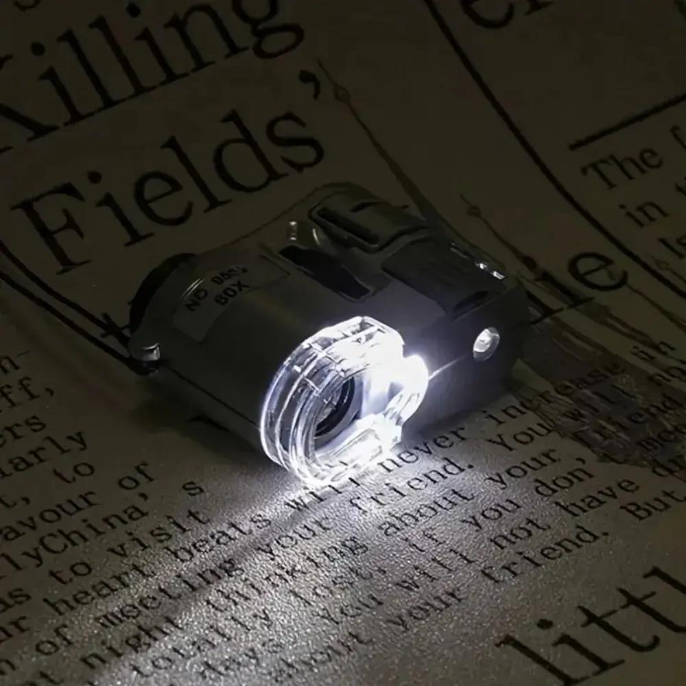 60X Handheld Magnifying Glass MiniPocket UV Magnifier Portable jewelerMicroscope Loupe With LED Light