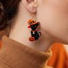 Halloween Earrings for Women 1 Pair Black Cat Acrylic Women Cute Whimsical Fall Theme Ear Hooks with Wizard Hat And Pumpkin Dangle Jewelry