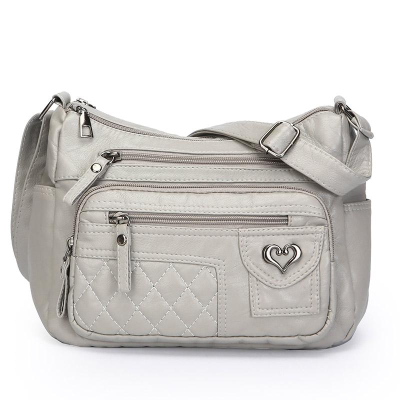 

Многослойная мягкая кожаная сумка женская сумка через плечо сумка для мамы сумка среднего возраста серый