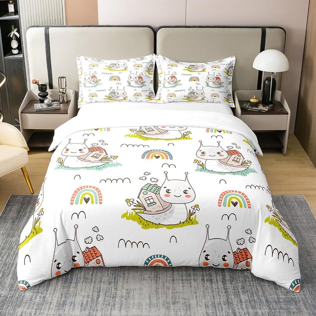Snail Duvet Cover Sets For Kids Queen Size Lightweight Down Quilt Covers  Bedroom Decor 2 Pillowcases 1 Duvet Cover No Comforter