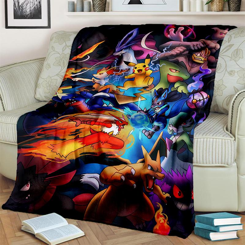 2025 New Cute Pikachu Pokemon Cartoon Gift Soft Plush Blanket,Flannel Throw Blanket for Living Room Bedroom Bed Sofa Cover Kids