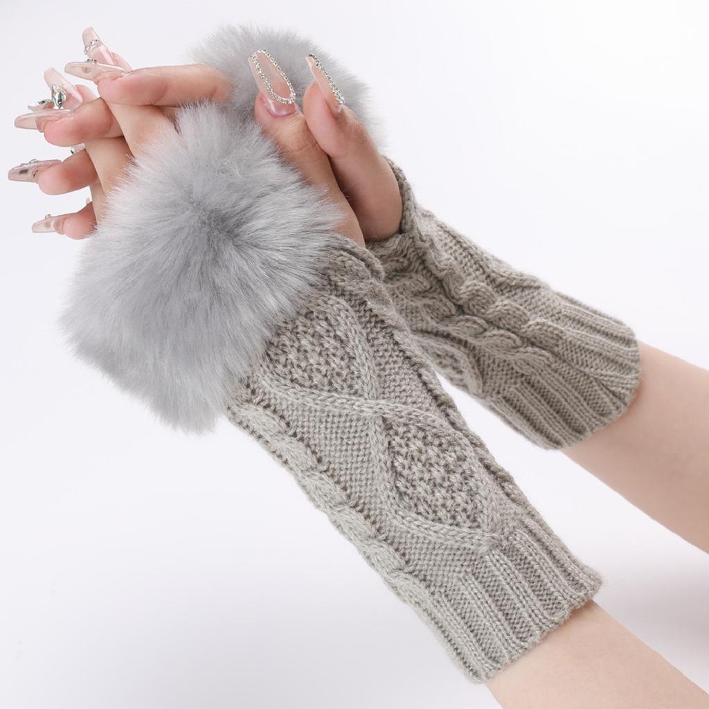 New Autumn and Winter Knitted Gloves Ladies Half Finger Gloves Diamond Warm Fingerless Arm Sleeves