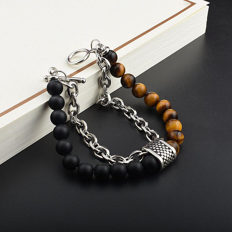 Men's Double-Layer Tiger Eye & Stainless Steel Beaded Bracelet