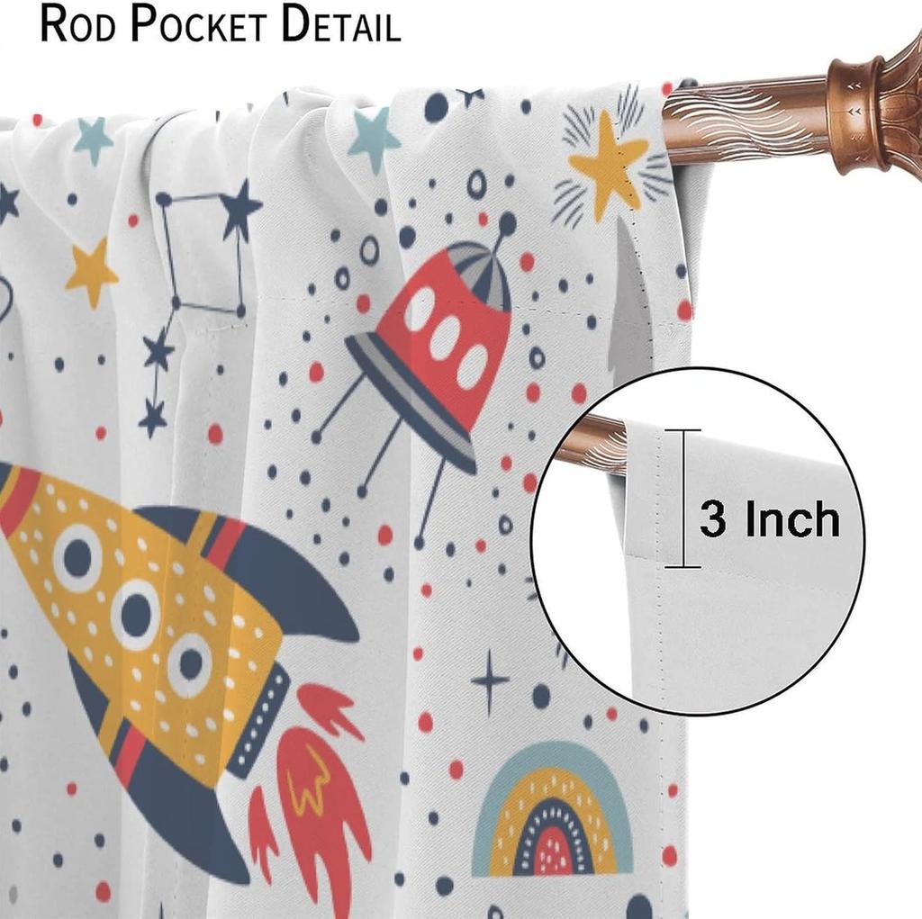 Kids Outer Space Rocket Curtains Cartoon Universe Galaxy Starry Sky Cosmos Boys Girls Study Room Bedroom Curtain For Master Made Of Polyester