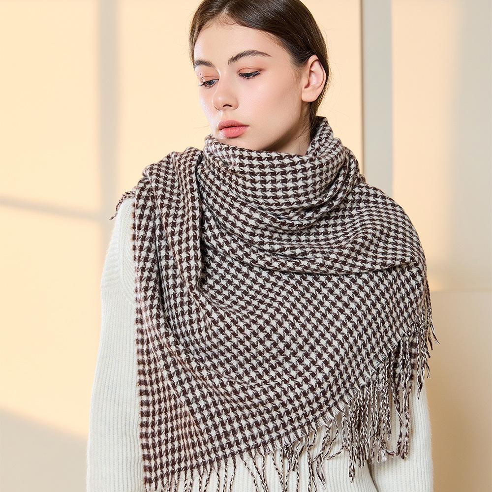 Scarf Autumn and Winter Imitation Cashmere Houndstooth Shawl for Women Trendy and Versatile Warm Long Tassel Scarf