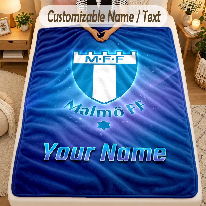 Flannel BlanketMalmö FF Custom Name Text Personalized Soft Warm Throw Blanket Home Decor Gift