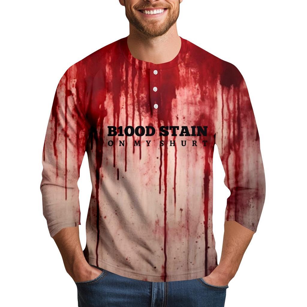 Men's Halloween Print Raglan Dralan Three-quarter Sleeve Casual Top