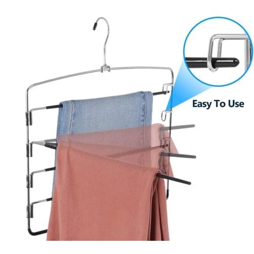 siawadeky 5-Tier Pants Hanger, Set of 2, Non-Marking, Wrinkle-Resistant, 360 Rotating, Multi-Functional Storage, Suitable for Clothes Storage, Compac