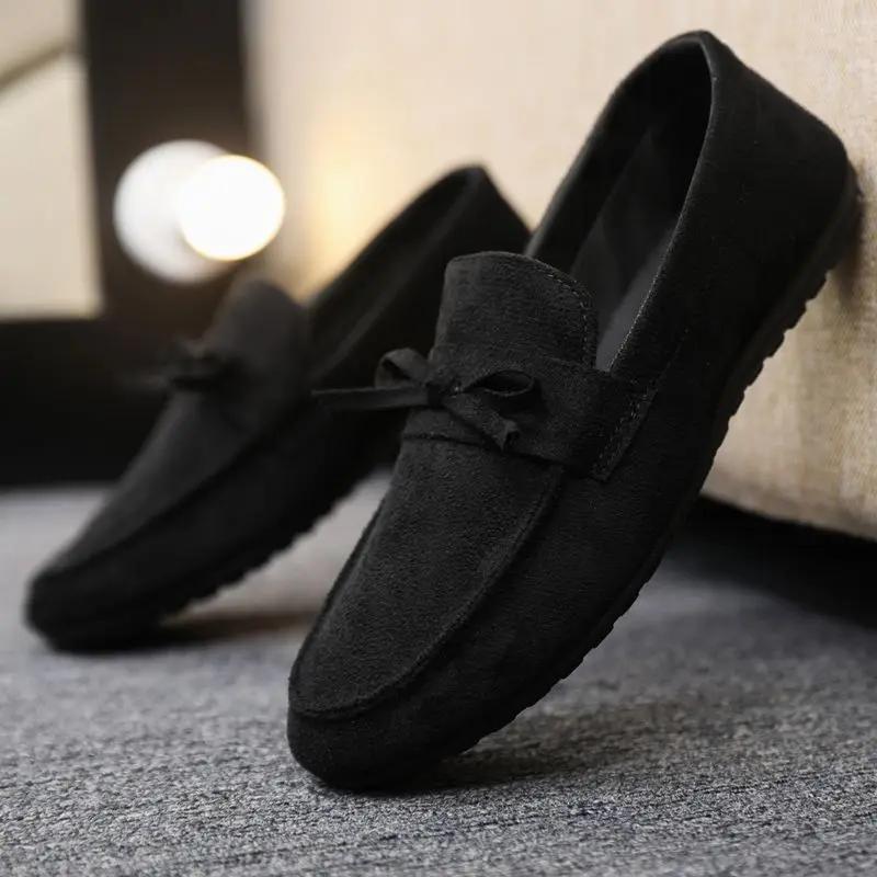 Fashion Flat Slip-on Casual Shoes for Men British Style Black Elegant Trends 2025 Sneakers Legitimate Comfortable Non-leather Man Shoe