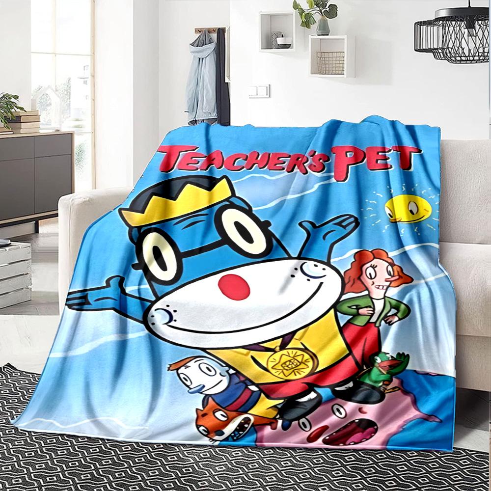 Teacher Dog School Cartoon Flannel Blanket Super Soft Warm Cozy Blanket for Sofa Bed Office Travel All‑Season Home Decor Gift