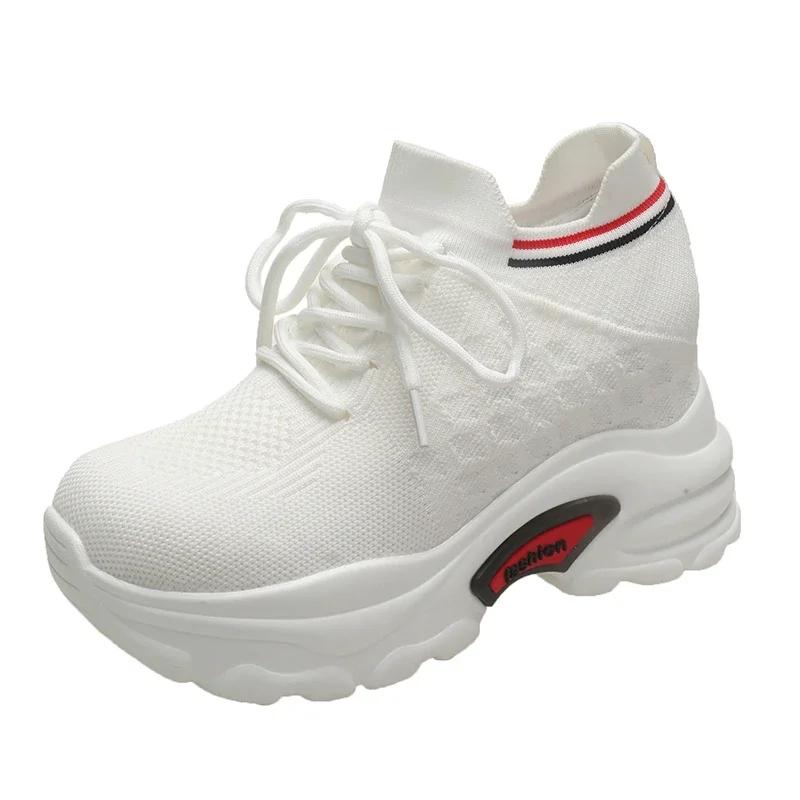 Fashion 8CM 2024 New Women Spring Shoes New Sock Sneakers Platform Wedge Heel Dad Shoes Chunky Sneakers Pumps Breathable Comfy Shoes