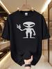 Unisexs Peace Gesture Alien Silhouette Print T Shirt Summer Quick Dry Breathable Short Sleeve Tee UFO Space Streetwear Graphic Tps