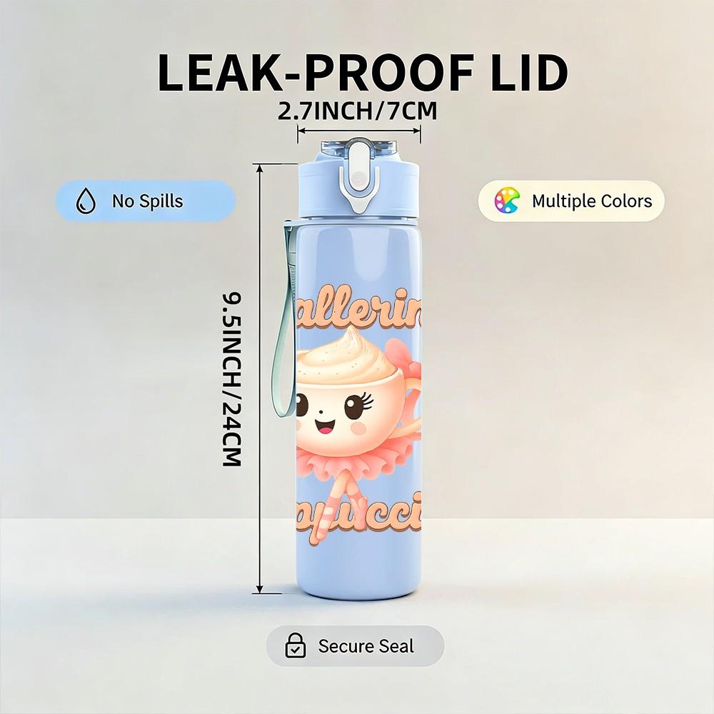 1PC Ballerina Cappuccino Cartoon 750ml Color Plastic Sports Water Bottle Leakproof Flip Straw Lid Suitable for Sports Office Home Use