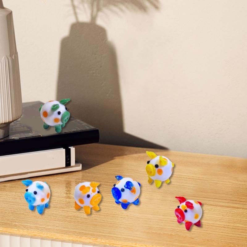 Handgefertigte Niedliche Bunte Glas Schwein Figur Miniatur Tier Statue Ornament für Heimdekorationen und Büro Schreibtisch Dekoration