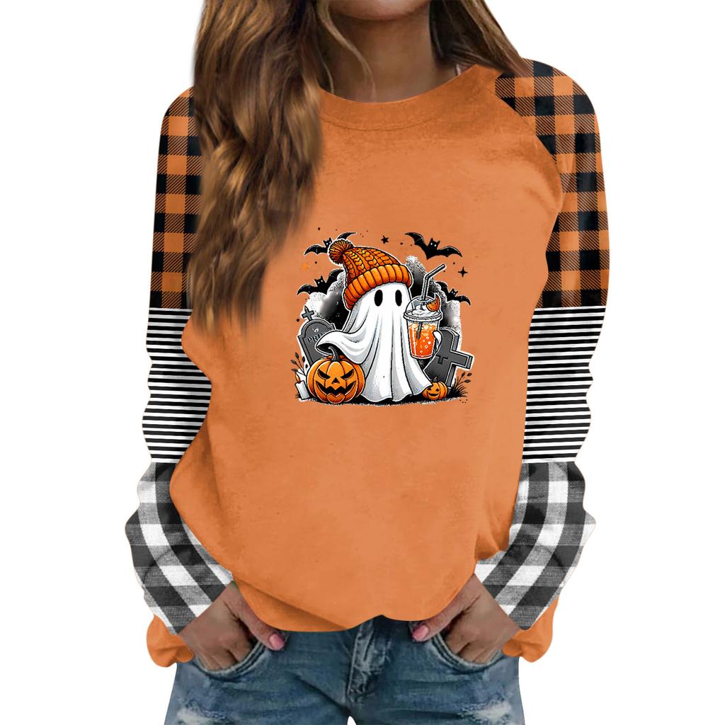 Women's Halloween Print Long Sleeve T-Shirt Round Neck Casual Top
