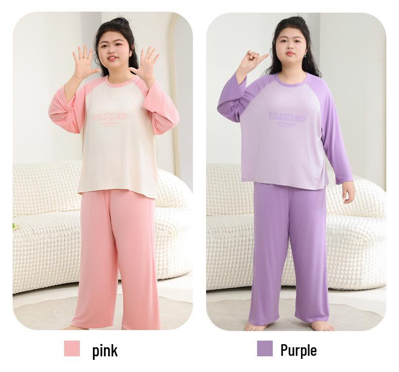 Spring Plus Size Kids' Raglan Long Sleeve Pajama Set - Teen Loose Fit