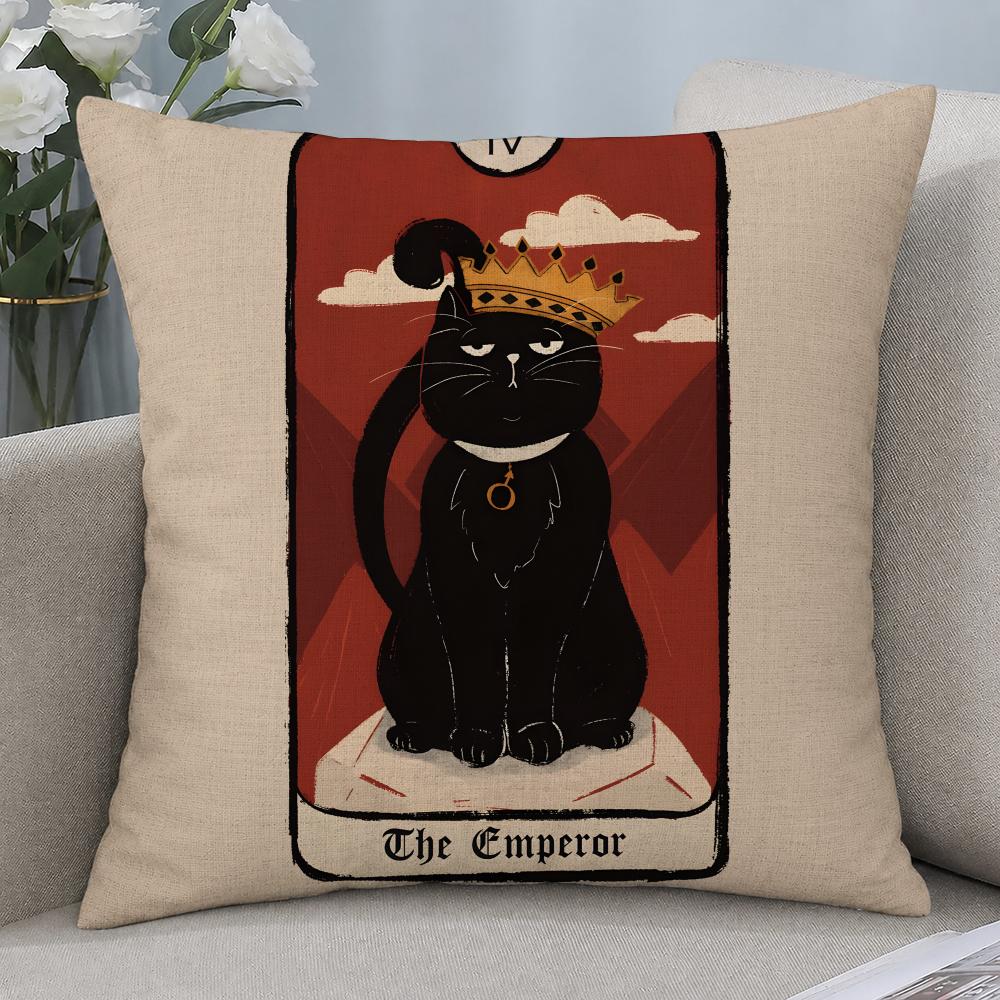 Art Tarot Card Cat Cushion Cover Cushion Covers Natural Linen Breathable Sofa Bedroom Decor Pillowcase