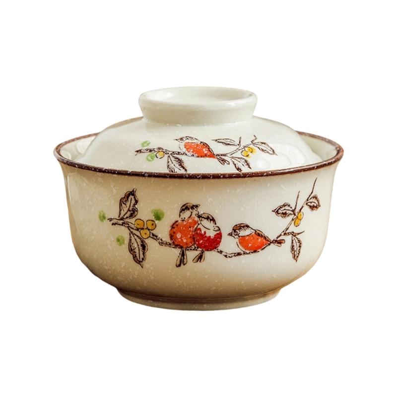 

Ceramic Covered Ramen Bowl Floral Pattern Microwave Safe Soup and Noodles Container with Lid for Family and Home Use