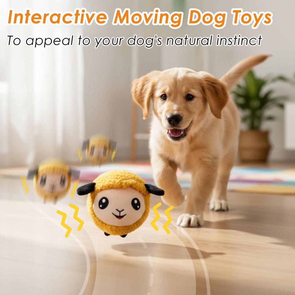 Interactive Dog Toy Ball Moving Jumping Squeaky with Plush Cover USB Rechargeable for Puppy to Large dog Chew Pet Plush Toy