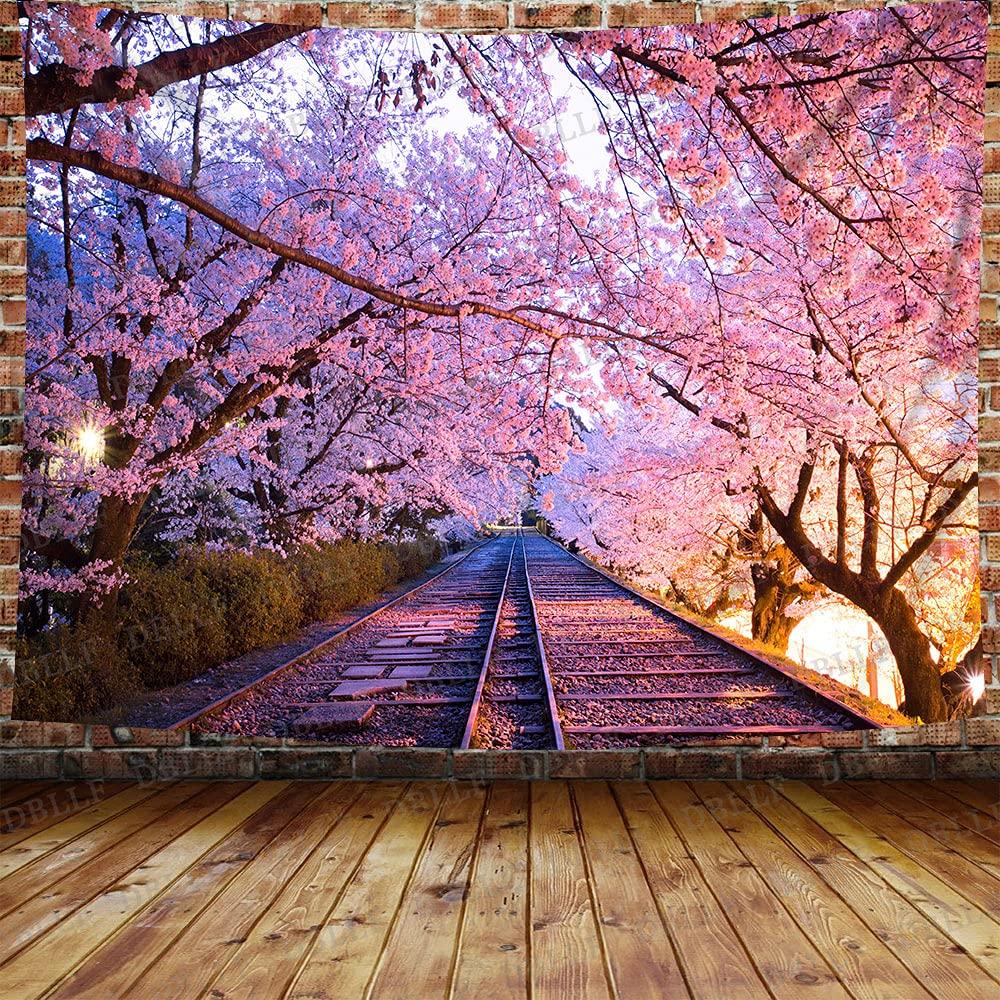 Sakura Tapestry Pink Japanese Cherry Blossoms Tapestries Spring Sunset Landscape Tapestry Wall Hanging for Bedroom Decoration