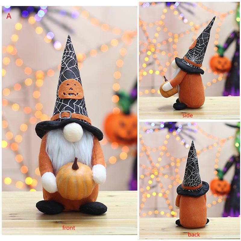 Halloween Decorative Gnome Figurine With Pumpkin Bat Motif Faceless Dwarf Ornament Home Tabletop Display
