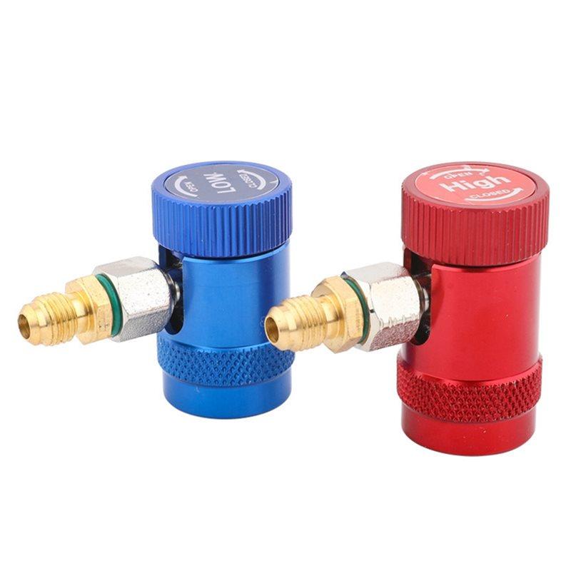 Fresh R1234yf Refrigerant Gauge Quick Connector Adjustable 1/4" Male Port AC Charging Fittings High Low Pressure