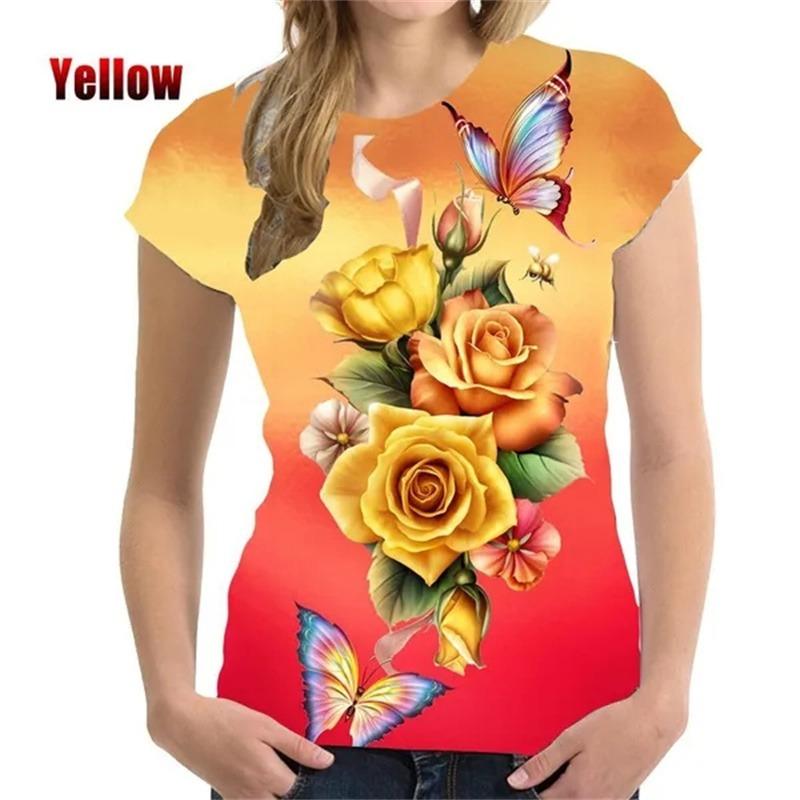 Roses Flower T Shirt Women 3D Floral Blossom Printed T-shirt Harajuku Fashion Streetwear Tee Shirts Womens Clothing Short Sleeve