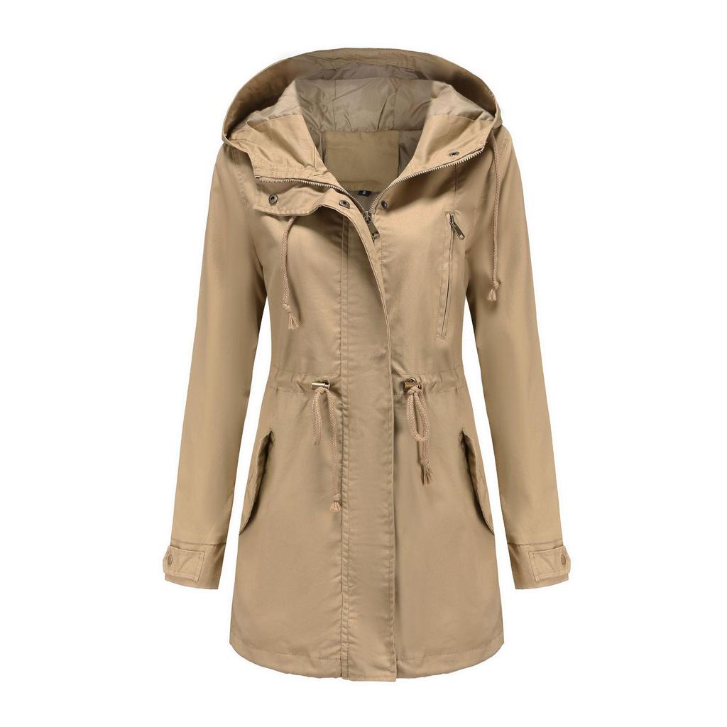 Baumwolle Mit Kapuze Windjacke frauen Frühling Herbst Lose Einfarbig Langarm Kordelzug Chic Jacke S-3XL