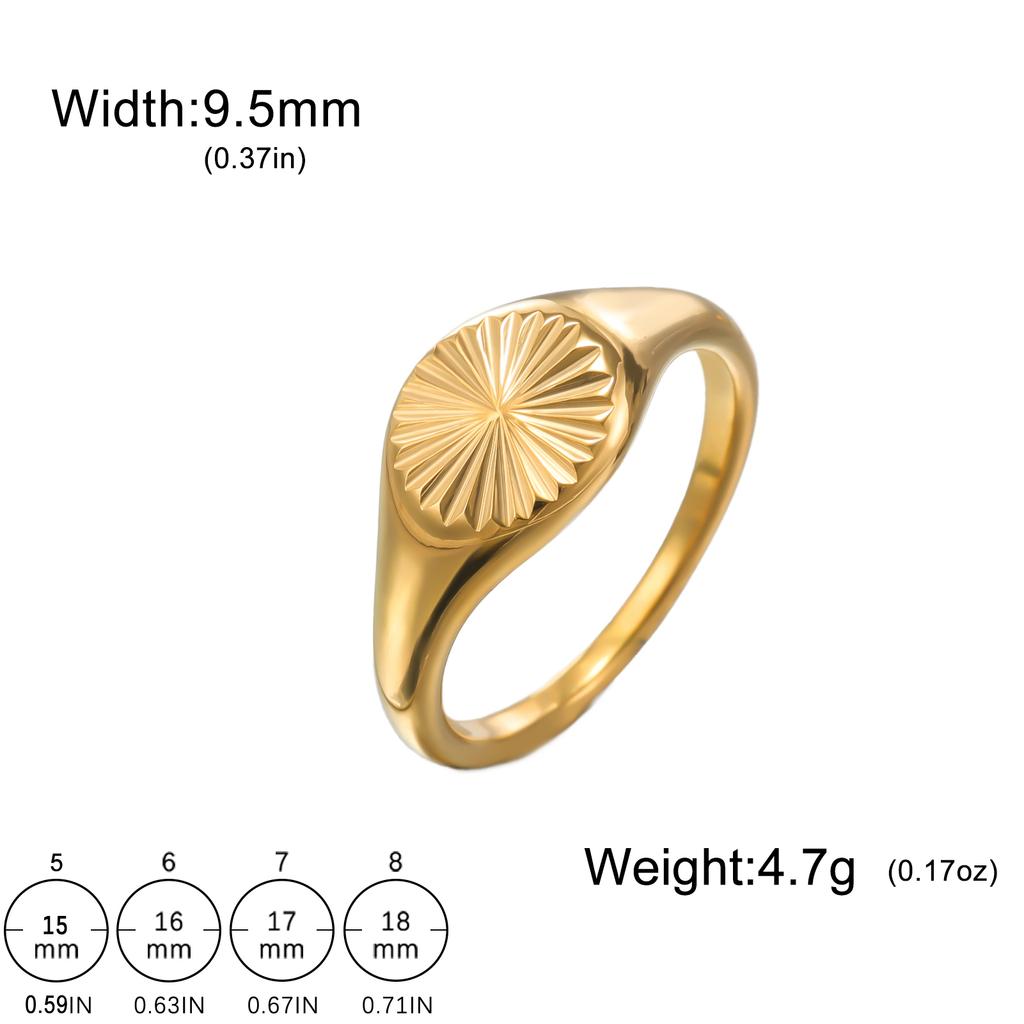 Minimalist Ring for Women and Men Stainless Steel Signet Chunky Dome Ring Gold Plated Wave Rings Dainty Rays Texture Ring