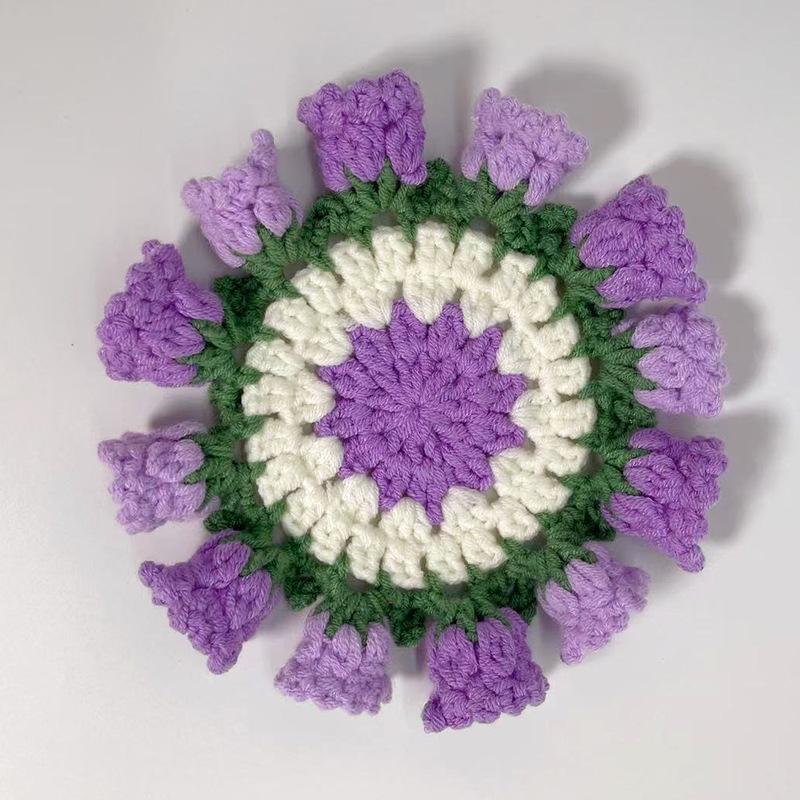 Crochet Flower Coaster Hand-knitted Lily Of The Valley Round Coasters Heat Insulation Non-slip Table Mats Home Kitchen Decor