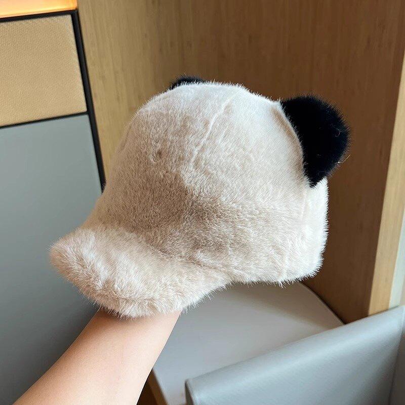2025 new high-end plush thickened warm face small baseball hat bear cute cap female autumn and winter
