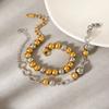 Gold and Silver Two-tone Stainless Steel Round Bead Bracelet for Women, Versatile Color-block Beaded Bangle