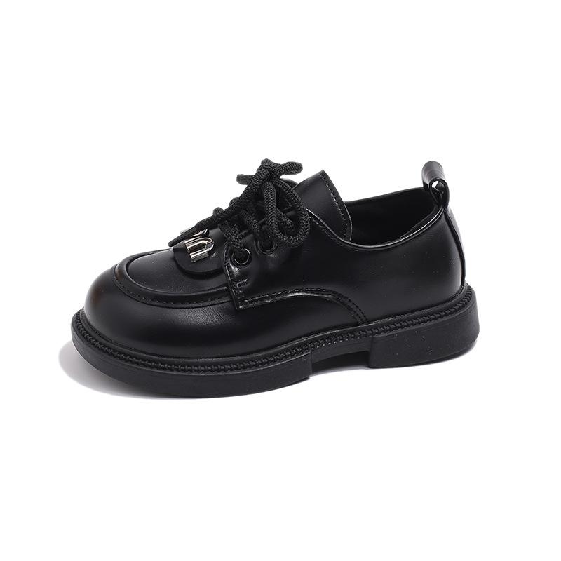 Children's Leather Shoes Black School Girl Shoes Fashion Spring Autumn Kids Causal Princess Mary Jane Shoes Patchwork Lace-up