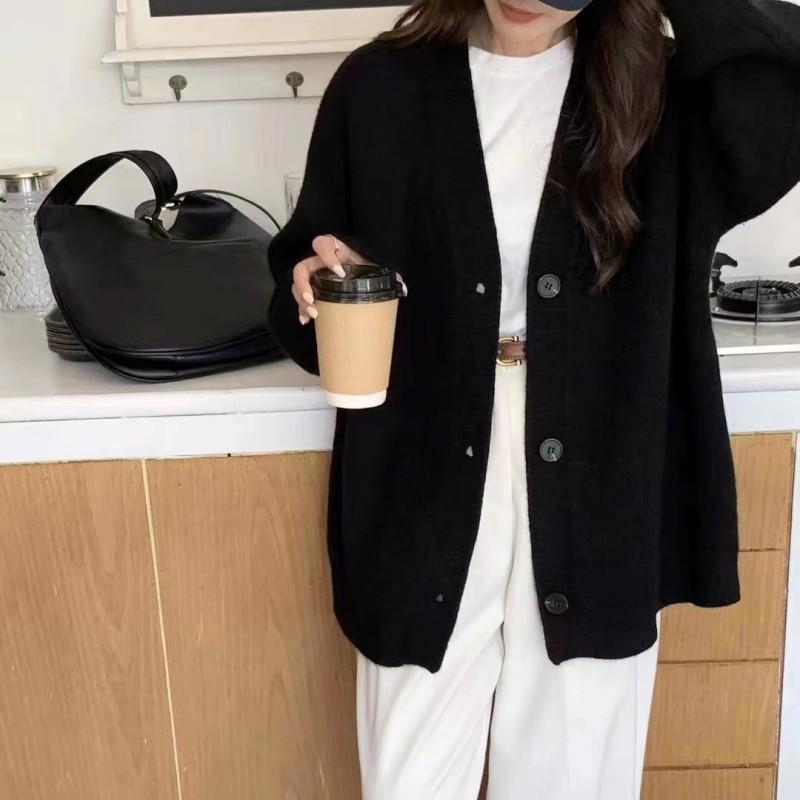 

2025 Spring/Autumn Women s Loose Red Knit Cardigan - Korean Style Versatile Outerwear Sweater One Size чёрный