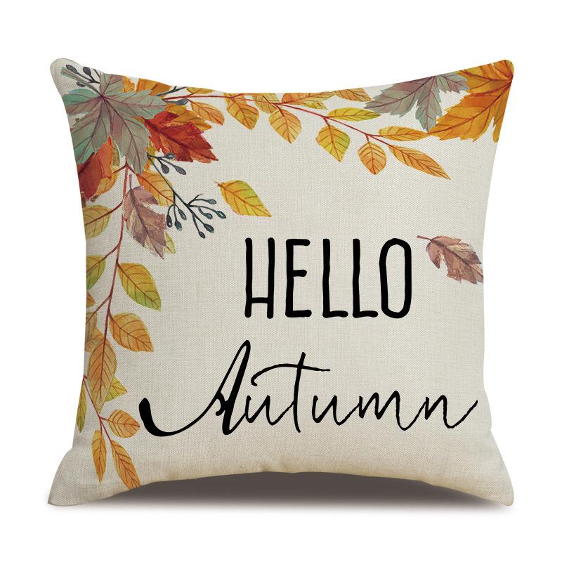 Thanksgiving Linen Pillowcase Autumn Pumpkin Print Pillow Cushion Cover