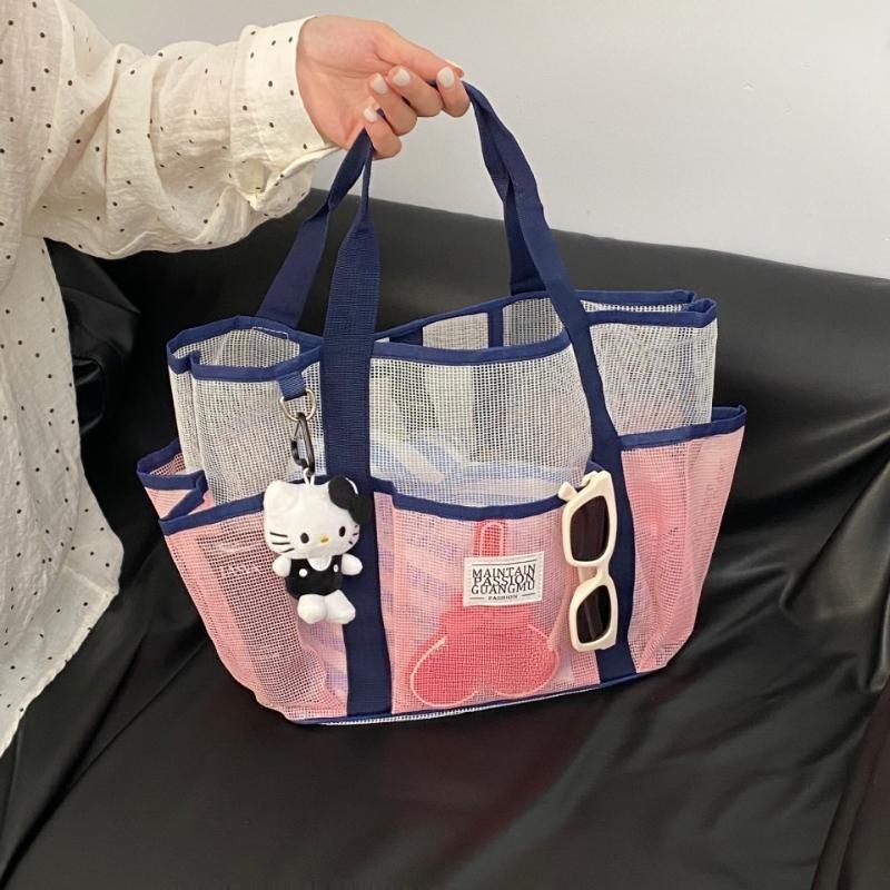

Mesh Color Blocked Toiletry Bag Swimming Bag Multi-layer Partition Travel Beach Bag Large Capacity Portable Vacation Toiletry Storage Bag Shoulder Bag
