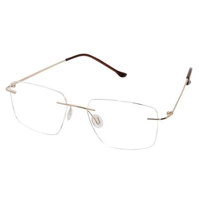RSINC Rimless Light Weight Flexible Frame Eyeglass Spectacle For Men And Women Modern  Square Golden - Brown 6011 52-18-135 Golden OD Foldable A3