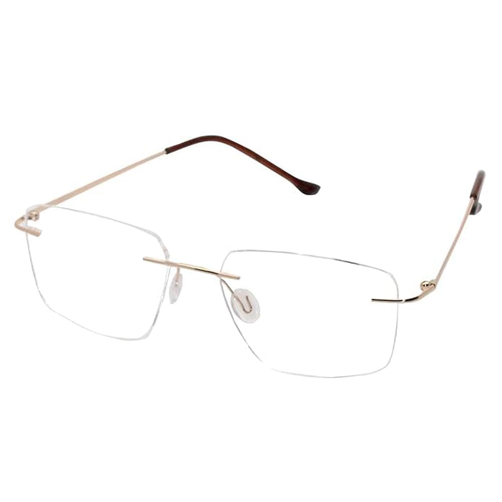 RSINC Rimless Light weight Flexible frame eyeglass Spectacle For Men And Women Modern  Square Golden - Brown 6011 52-18-135 Golden OD Foldable A3