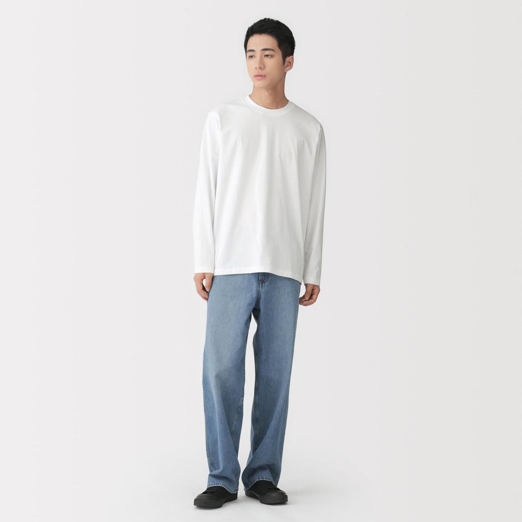 MUJI Jersey Knit Crew Neck Long Sleeve Size AB1L3A6S Men's T-Shirt, White, M,