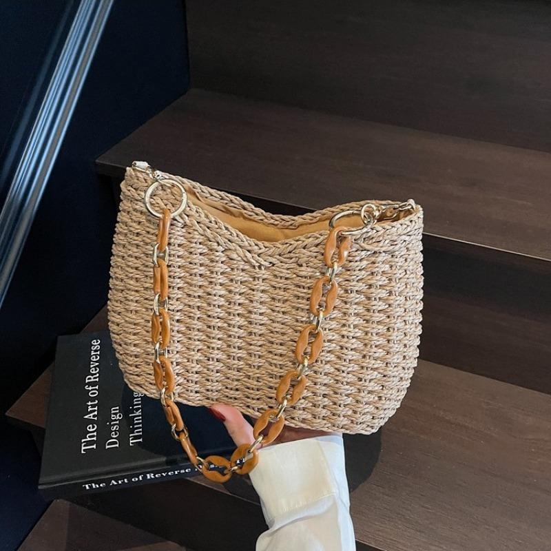 Seaside Woven Acrylic Portable Small Square Bag, New Hard-shaped Straw Woven Mobile Phone Bag, Holiday Messenger Bag