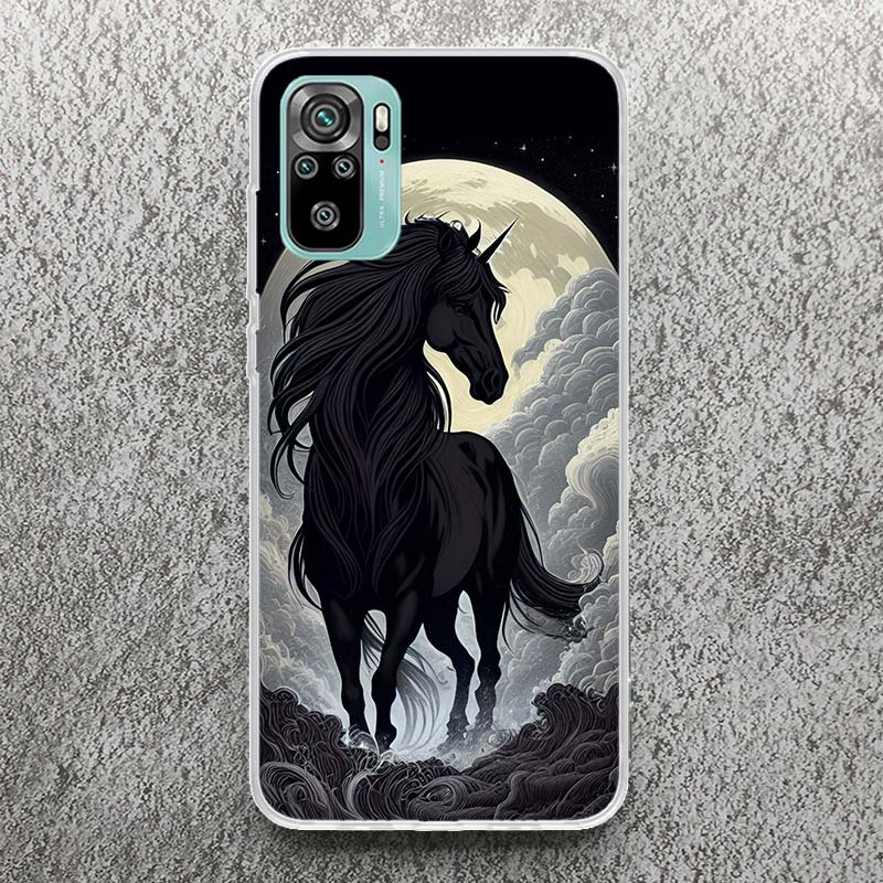 Animal Black Horse Print Soft Case for Xiaomi Redmi Note 14 13 14S 12S 11S Phone Shell 10 Pro Plus 11E 11T 12 11 10S 9 Cover Red